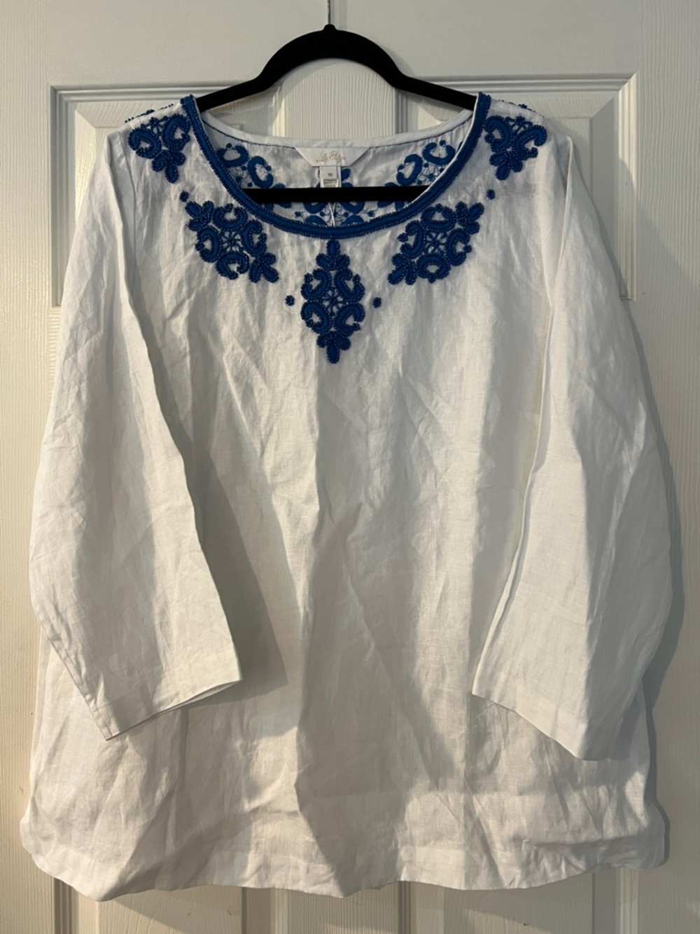 NEW Lilly Pulitzer Elyn Beaded 3/4 Sleeve Linen Top Size 16 Resortwear NWT